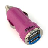 GTMax Hot Pink 2-Port USB Car Charger Adapter 2A with BlueMall Strap Lanyard