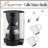 Capresso 44401 MG600 10-cup Programmable Coffee Maker With Glass Carafe With Two Bistro Coffee Cups And Two Cup & saucer Demi Spoons