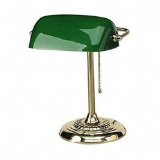 Ledu L557BR Traditional Banker's Lamp, 14 High, Green Glass Shade, Brass Base