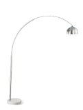 Arc Style Floor Lamp in Satin Nickel on White Marble Stone Base