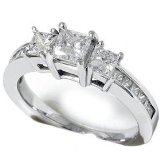 1.50CT Three Stone Past Present Future 14k White Gold Princess Cut Diamond Engagement Anniversary Ring color (G/H) clarity (I1)