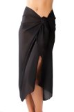 Sassy Sarongs Long Black Swimsuit Sarong Cover Up with Built in Ties One Size