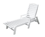 Polywood Outdoor Furniture Nautical Stackable Chaise Lounge with Arms, White-Recycled Plastic Materials