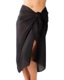 Sassy Sarongs Plus Size Long Black Swimsuit Sarong Cover Up with Built in Ties
