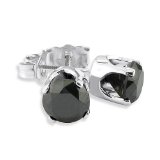 1 1/2ct Black Diamond Stud Earrings in 14k White Gold