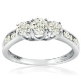 1ct tw Three Stone Plus Diamond Ring set in 10K White Gold ( Available sizes 5-8)