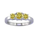 1/2 CT 3 Stone Yellow Diamond Ring 14K White Gold (Available In Sizes 5 - 10)