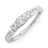 0.35 Carat (ctw) Thin 14k White Gold Round Diamond Ladies 3 stone Engagement Bridal Ring