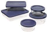Pyrex 6021224 Storage 10-Piece Set, Clear with Blue Lids