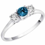 14K Gold Round 3 Stone Blue Diamond & White Diamond Ring (1/2 cttw)