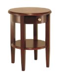 Winsome Wood Round End Table with Drawer and Shelf, Antique Walnut