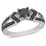 Sterling Silver 1 CT TDW Black Diamond Black Rhodium Plated Engagement Ring