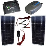 HQRP KIT (170W (85W+85W) Monocrystalline Solar Panel, 20A Solar Charge Controller / Regulator, 200W Power DC / AC Inverter, Red & Black Clamps and Cigarette Lighter (Female)) for Solar Systems