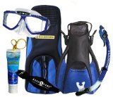 U.S. Divers Sideview Mask, Paradise Dry Snorkel, Travel Trek Fins, Strap & Coast Bag Package