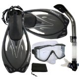 PROMATE Snorkeling Scuba Dive Panoramic PURGE Mask Dry Snorkel Fins Gear Set/ SCS0012