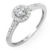 0.50 Carat (ctw) 14k White Gold Brilliant Round Cut Diamond Ladies Engagement Bridal Halo Ring 1/2 CT