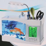 Mini USB LCD Desktop Lamp Light Fish Tank Aquarium LED Clock White
