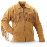 Vintage - style Western Fringed Leather Jacket Tan