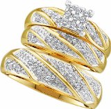 Men's Ladies 10k Yellow and White Gold .3 Ct Round Cut Diamond His Her Engagement Wedding Bridal Ring Set (ladies size 7, men size 10; message us for more sizes)