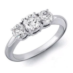 14K White Gold 3 Three Stone Round Brilliant Diamond Anniversary Ring