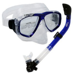 Snorkeling Scuba Dive DRY Snorkel PURGE Mask Gear Set, Trans. Blue