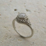 14K White Gold Art Deco Style CZ Engagement Ring or Ring Setting