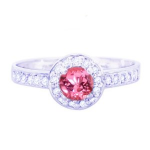 14K White Gold Medium Round Gemstone and Diamond Engagement Ring-Pink Tourmaline, size8.5