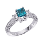 14K White Gold 1/2 ct. Diamond Engagement Ring with Blue Center Diamond